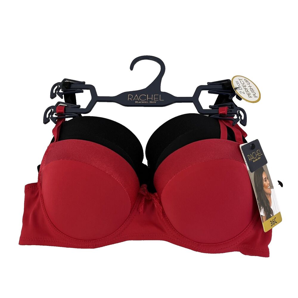 New Women’s Rachel‎ Roy 2 Pack Perfect Push Up Bra Sz 36C Black Red NWT